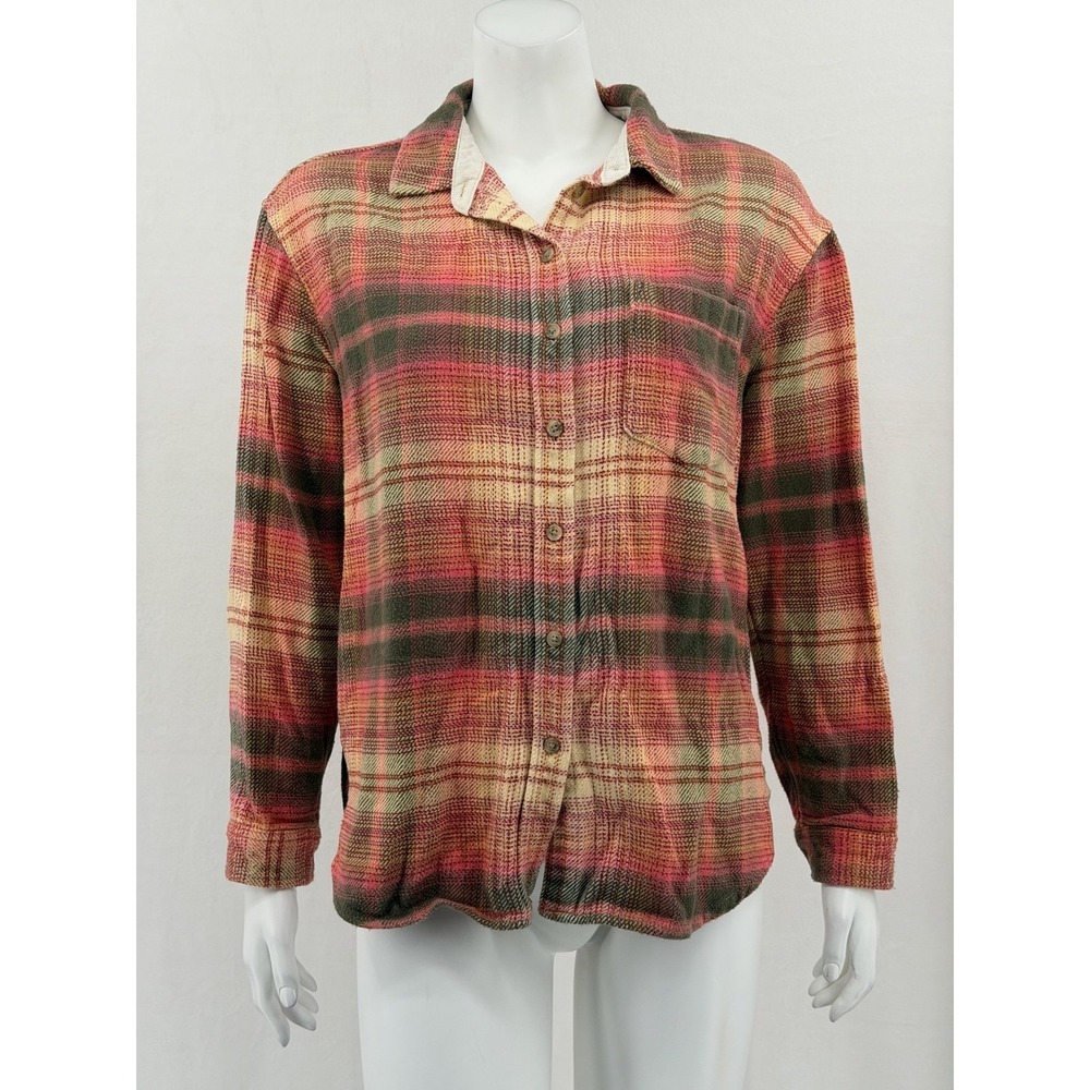 American Eagle Top Womens XS Yellow Red Plaid Flannel Button Up Cotton Oversized